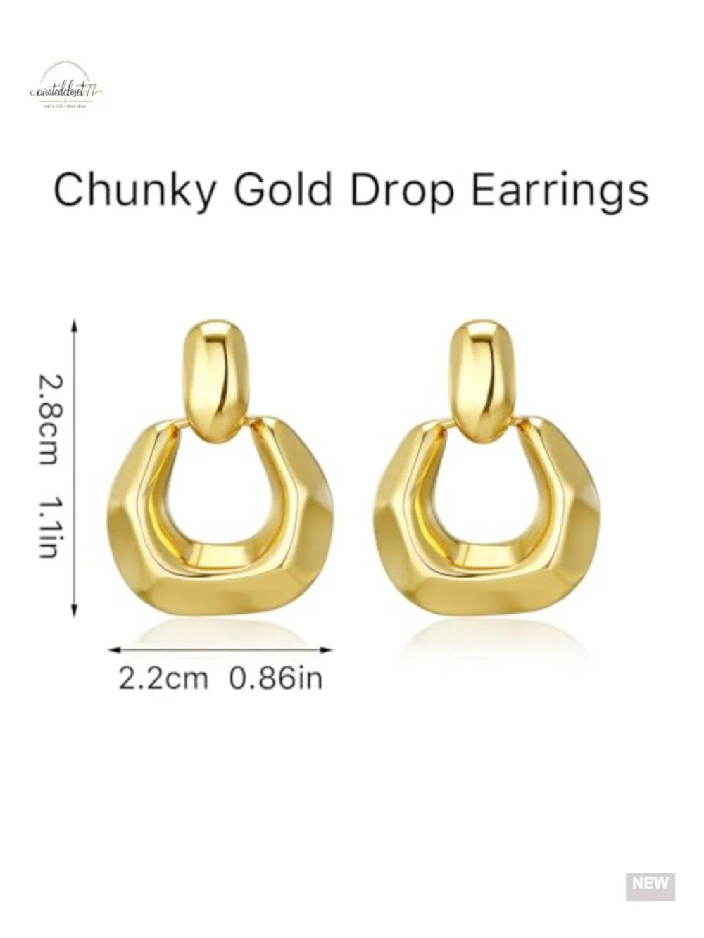 Chunky Gold Drop Dangle Earrings Geometric Link Hoop Hypoallergenic Lightweight